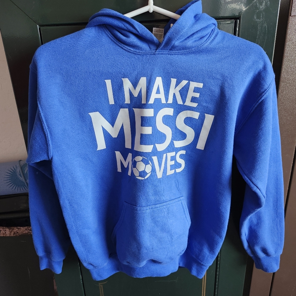 Boys Blue Hoodie with 'I Make Messi Moves' Print